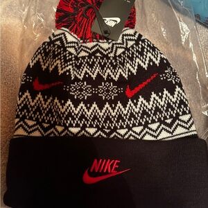 Nike Black and Red Patterned Beanie
